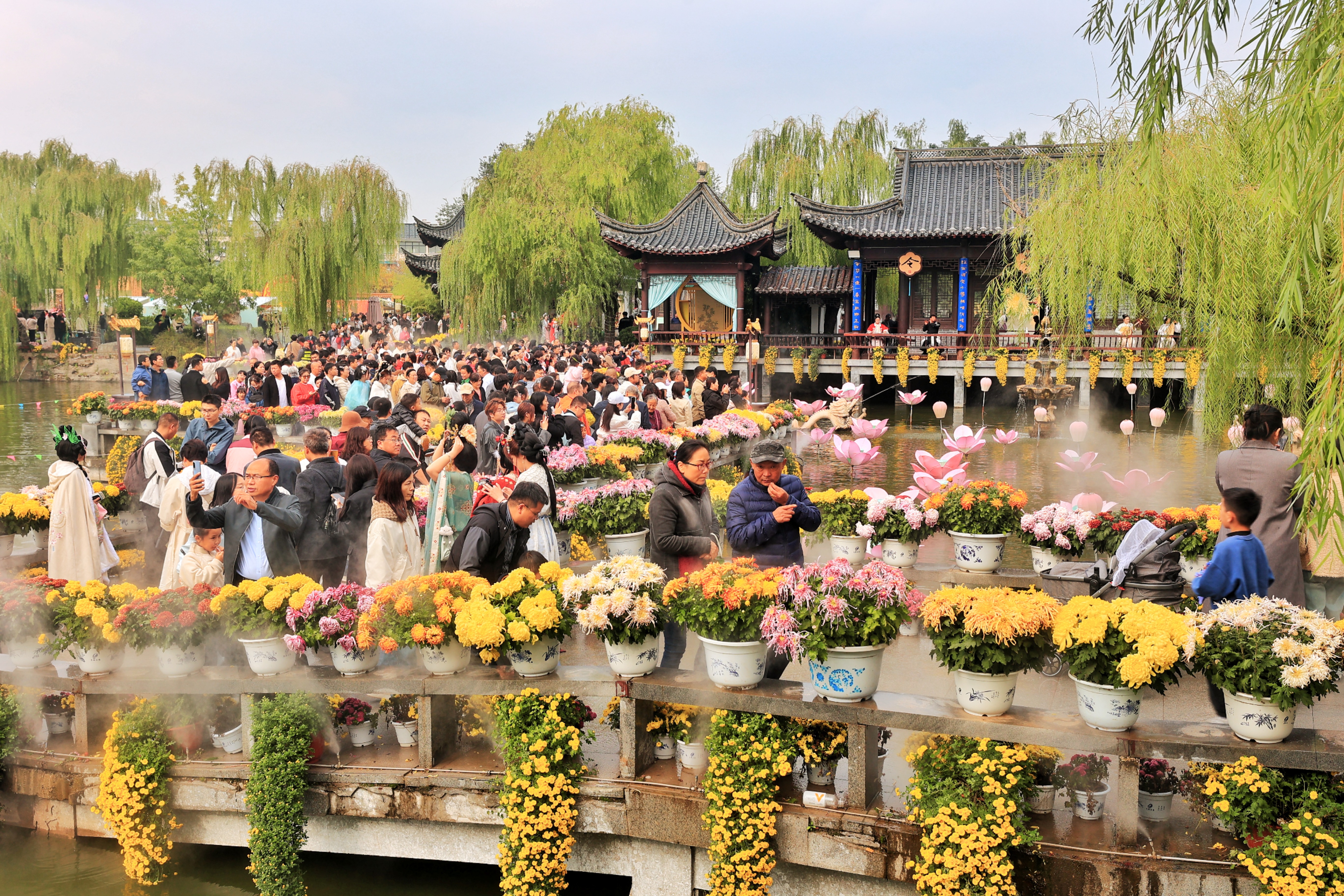近日，开封各大景区菊花飘香，菊花景观令人惊艳，吸引众多游客前来游玩。全媒体记者李浩10月18日摄